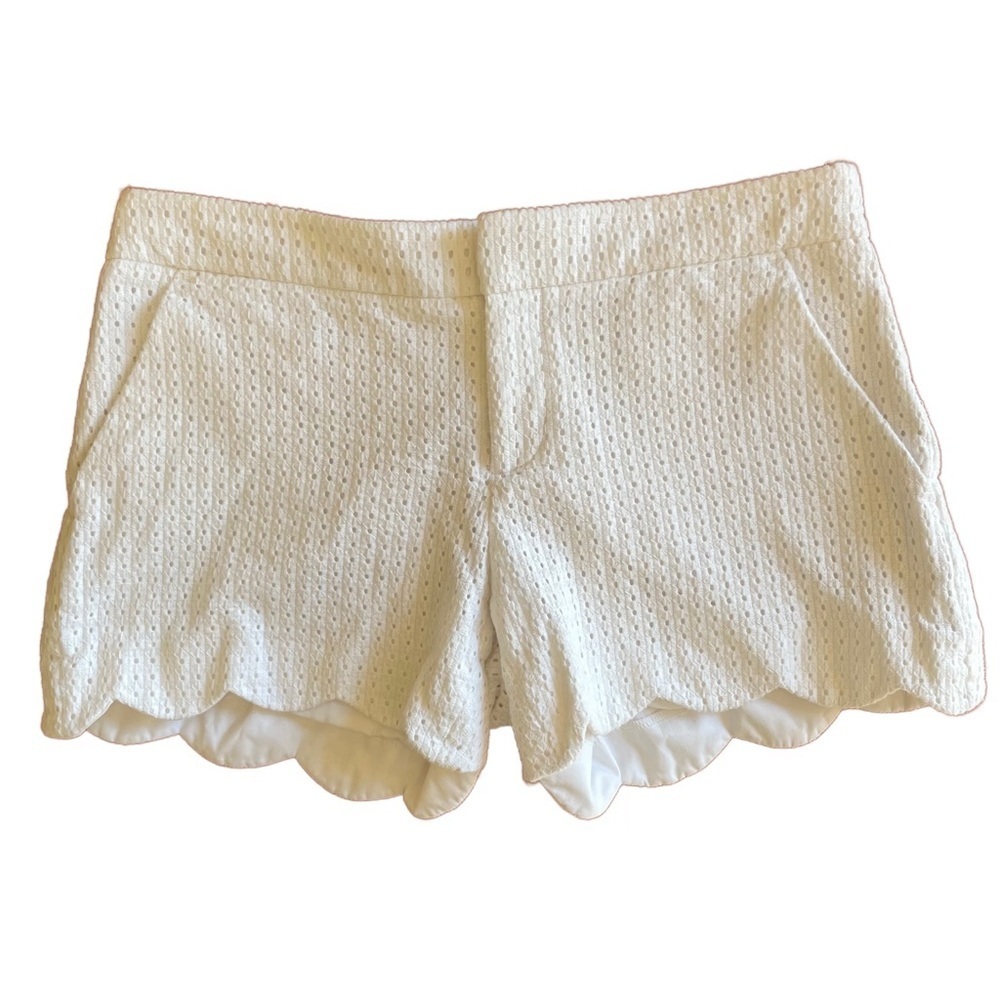 Club Monaco White Eyelet Scalloped Edge Low Rise Summer Shorts 2